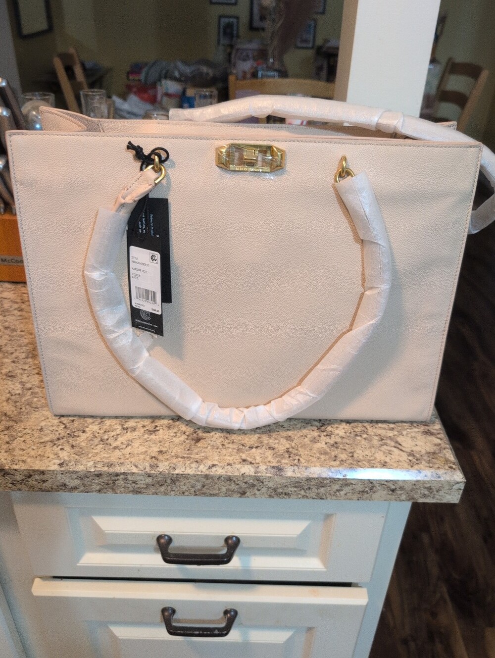 NWT Rebecca Minkoff Amour Tote | Cream Latte Pebbled Leather Authentic Dust Bag
